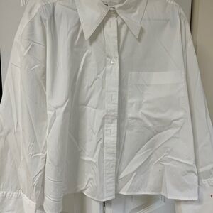 Banana Republic Cropped White Button Down Shirt Women XL 100% Cotton Boxy